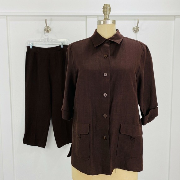 Norton McNaughton Pants - Norton McNaughton Suit Womens S‎ Brown 2PC Linen Rayon Jacket Pants Set Neutral